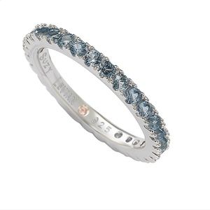 Suzy Levian Sterling Silver Thin Aqua Cubic Zirconia Eternity Band New